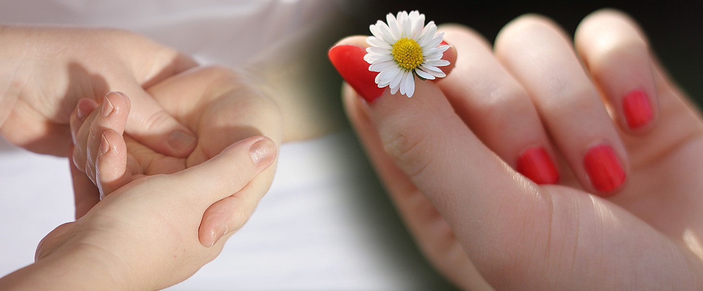 Hand massage and hand painted nails and flower