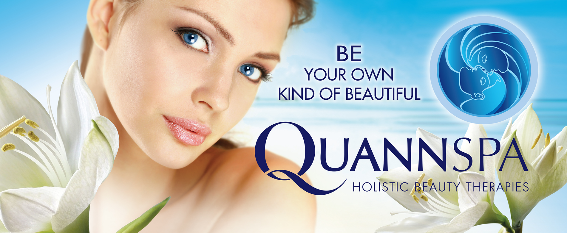 QuannSpa logo and model with lotuses