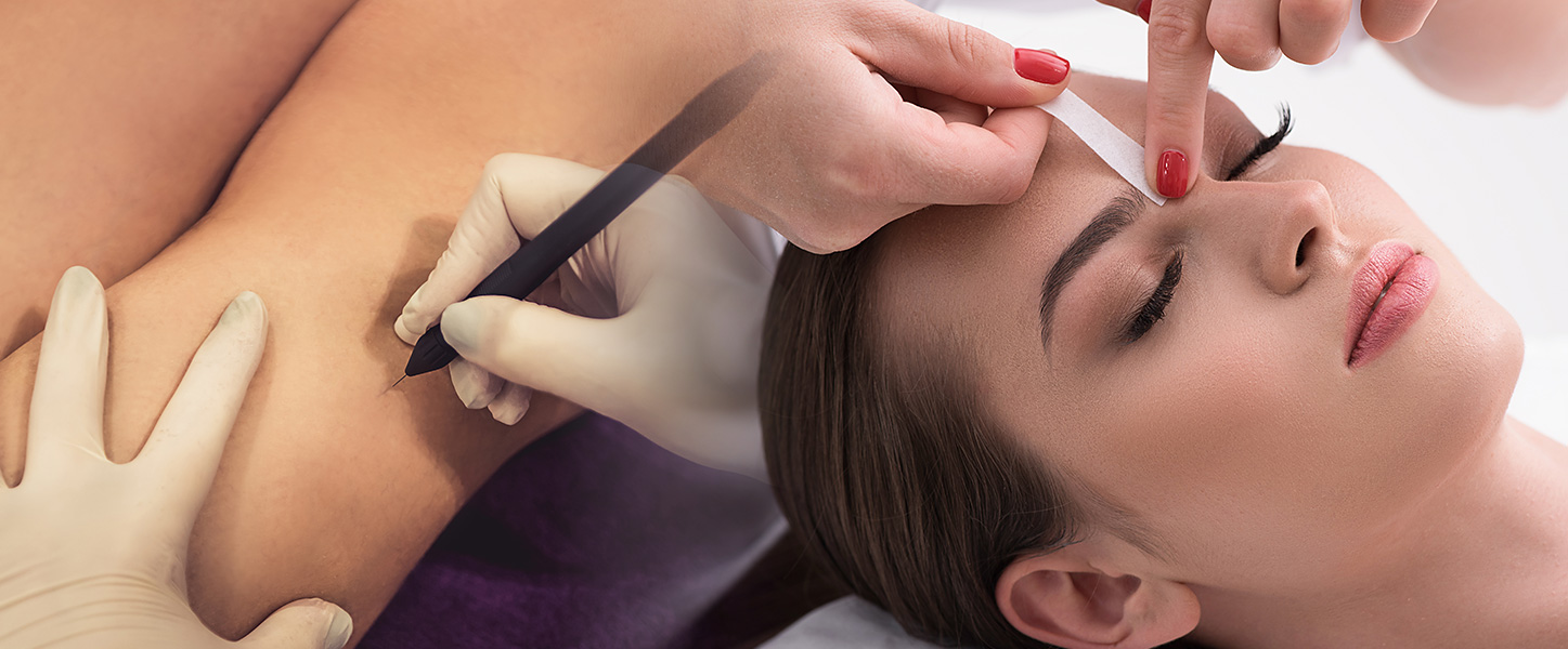 Woman undergoing electrolysis, brow shaping