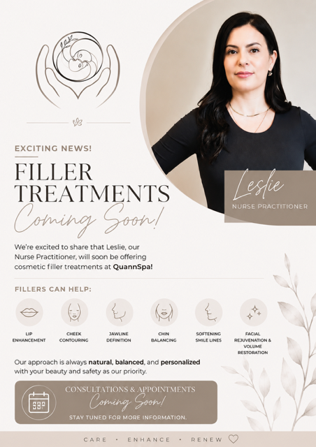 Filler treatments coming soon ad featuring Leslie Chaisson